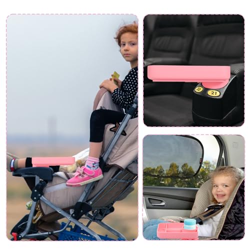 Image of lasuroa Kids Car Seat Snack Tray with Cup Holder, 360 Rotation Silicone Car Seat Travel Tray Toddler Car Accessories for Stroller Outdoor Chair Cinema (Pink)