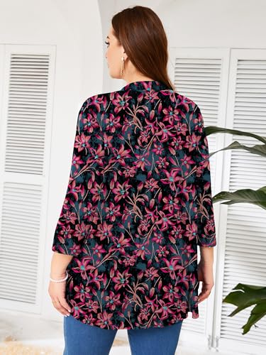 Image of AusLook Women's Plus Size Lightweight Open Front Cardigan 3 /4 Sleeve Cover Ups Shrugs Shawls and Wraps Kimono Jacket Coat