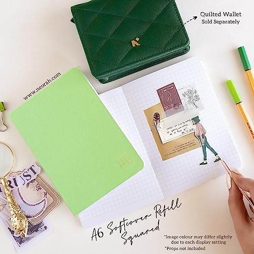 Image of NEORAH -A6 Checked Notebook (Square Ruling) SOFT COVEROrganiser REFILL | 110 GSM | 160 pages (Size 14.8 cm x 10.5 cm) Planner Journaling Writing Note Taking Diary,Travellers Journal - Light Green
