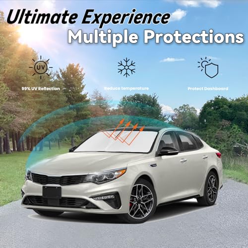 Image of Windshield Sun Shade for KIA Optima 2016-2020 Optima Accessories | Car Front Window SunShade with 240T Sun Visor Protector Blocks UV Rays Heat Sun Shield