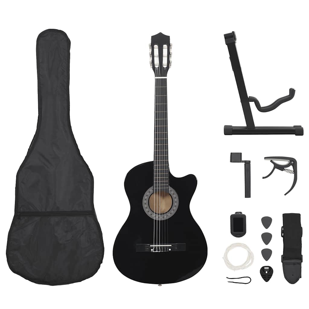 vidaXL 12-tlg Westerngitarre Set 38" Schwarz Akustische Gitarre 6 Saiten
