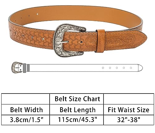 Image of Western-Leather-Belts-Women Vintage Waist-Belts with Hollow Out Flower