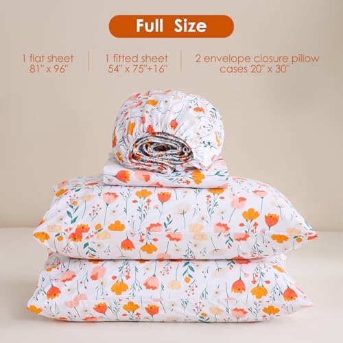 Image of JSD Tulip Floral Printed Full Sheet Set 16 inch Deep Pocket | 4 Piece Soft Microfiber Sheets, OEKO-TEX Certified, Colorful Flower Patterns, Easy Care