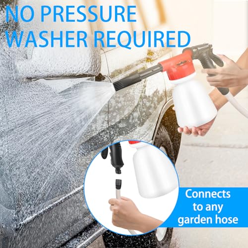 Sonpen Schaumsprüher Auto, 1000ml Einstellbar Schaumpistole Autowäsche, Großraum-Schaumlanze mit Anti-Leck-Band, 2 in 1 Schaumkanone für Waschen, GartenbewäSserung, Haustierdusche