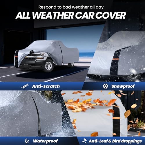 Image of Multi-Layer Chevy Silverado Truck Cover, Custom Fit Silverado 1500 1998-2026 Extended Cab Short Bed(8.1')Car Cover Waterproof All Weather, Full Exterior Cover Rain Wind and UV Protect With Door Zipper
