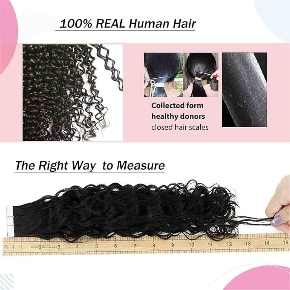 Klebe-Extensions, Echthaar-Extensions, für schwarze Frauen, gelockt, Jerry, 35,6 - 66 cm, natürliches Schwarz, Remy-Echthaar, unsichtbar (66 cm)