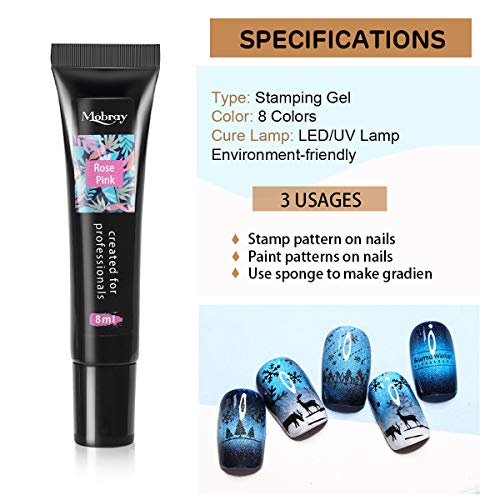 Nail Art Stamping Kit, mcwdoit 8PCS 8ml Stamping Gel Black White Pink Soak Off Nail Art UV Gel Polish