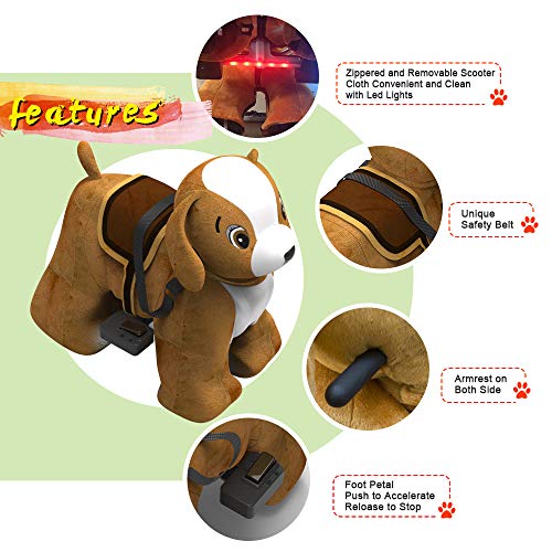 HOVER HEART Rechargeable 6V/7A Plush Animal Ride On Toy for Kids (3~7 Years Old) with Safety Belt (Dog)