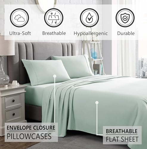 American Home Collection California King Sheet Set - Ultra Soft Microfiber 16-Inch Deep Pocket Bed Sheets - Breathable, Wrinkle and Fade Resistant, Easy Care - 4 Piece Set (Cal King, Mint Green)