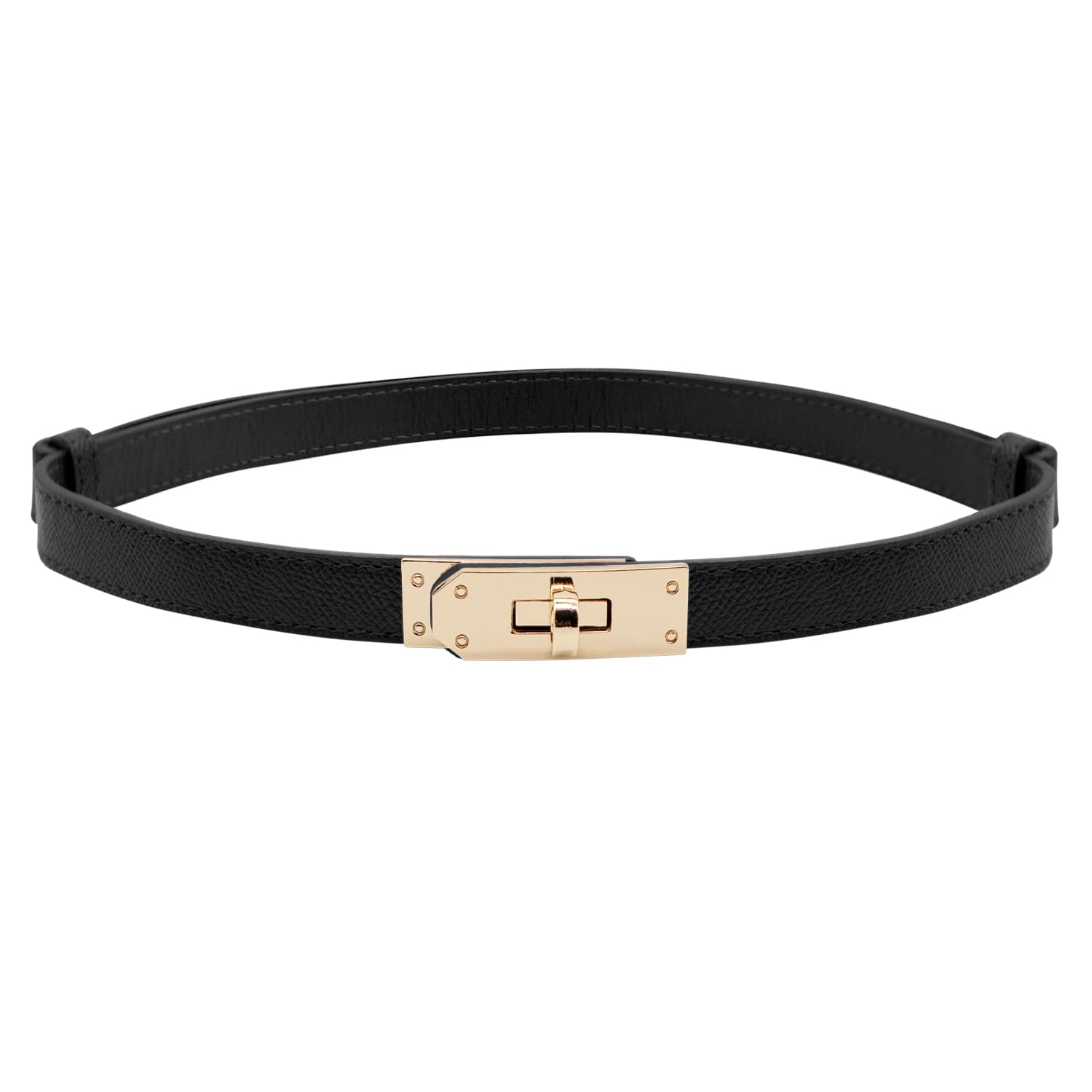 Skinny Leather Belt Women Solid Color Alloy Turn Lock Adjustable Waistband Thin Waist Belt with Metal Buckle for Pants Jeans Dresses Coat A2-NKXYD