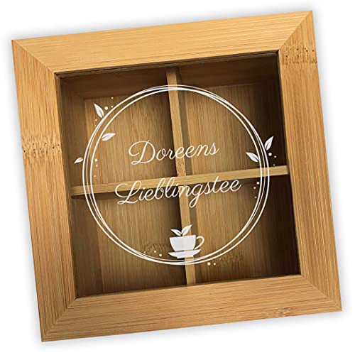 Unikatolo Teebox aus Bambus mit Name graviert, Schatztruhe, Holzbox mit Gravur, Geschenkidee für Mama, Schwester, Freundin oder Oma, Tee Geschenk Beste Oma