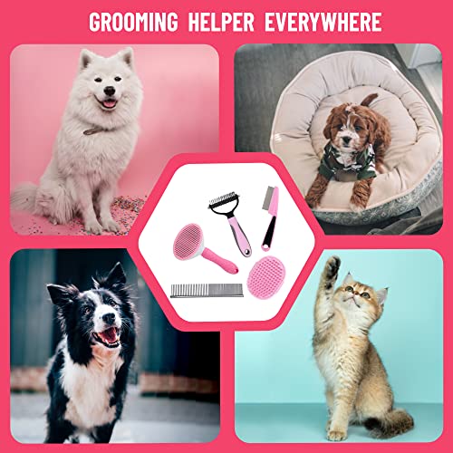 Dog Grooming Brush Shedding Kit - Dog Brush For Long Haired Dogs Short Haired Dogs, Dematting Comb For Dogs, Cat Hair Brush, Shedding And Flea Comb Kit Pink #TOP7