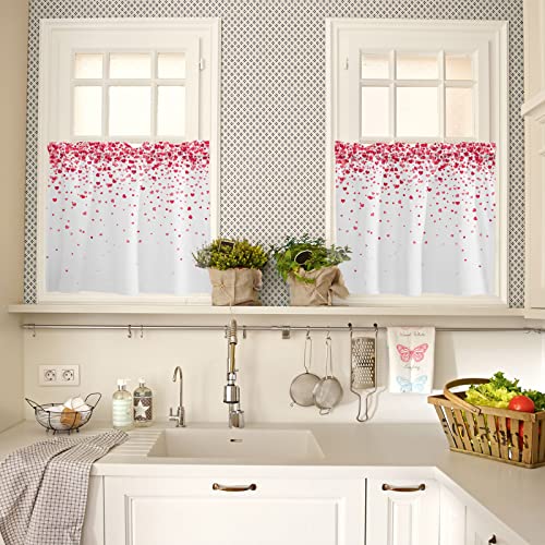 Tier Curtains 36 Inch Length - 2 Panels, Valentine Day Rod Pocket Curtain Panels, Red Love Heart Falling-Off Romantic Window Treatment For Bedroom/Kitchen/Bathroom Small Windows, 55W X 36L Inch #TOP1