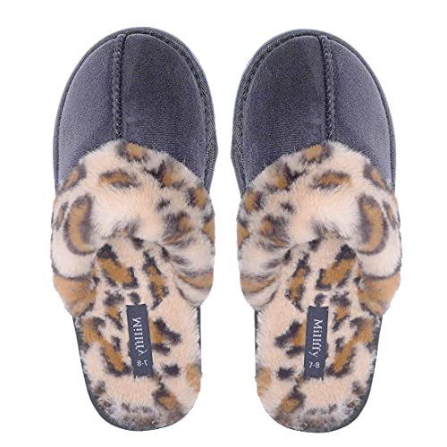 Millffy Nordic Style Faux Fur Trim Rabbit Fur Hair Women's Suede Slippers Memory Foam Comfy Indoor eva Slipper (US 11-12, Black)