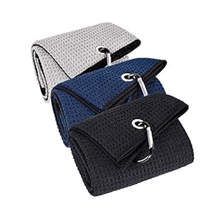 3 Pack Large Golf Towels, 16″ x 24″ Tri-Fold Portable Microfiber Fabric Waffle Pattern Golf Towel for Golf Bag with Carabiner Clip to Quickly Remove Sand, Mud, Dirt and Sweat