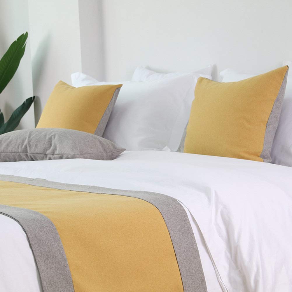 WYHQL Double Color Patchwork Bed Runner Bed flag Hotel Luxurious Bedding Bedroom Decorative Scarf Cushion Covers (Color : Yellow, Size : 1pc*Pillowcase (45X45cm))