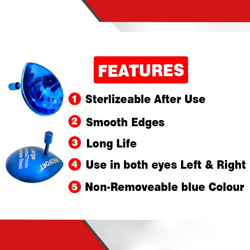 Corneal Eye Shield Protector, Stainless Steel, 24mm x 27mm Large, Blue, Set of 2, Model II