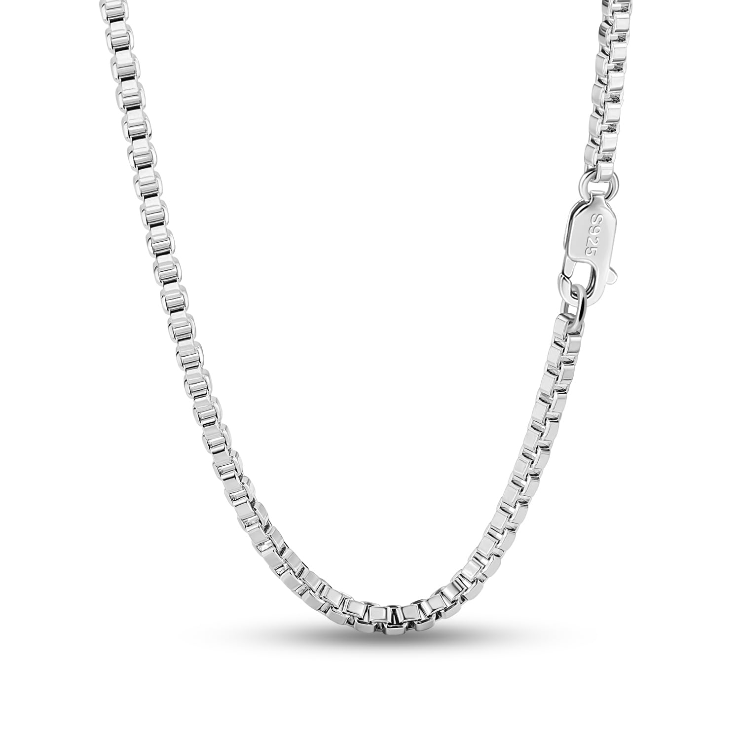 Dankadi - Collar fino de 3 mm en plata 925, cadena Rolo Fine 16" 17" 18" 19" 20" 22" 24" 26" 28" 30" para colgante de eslabones de caja cuadrada dorada, diseño italiano joyas para hombre mujer