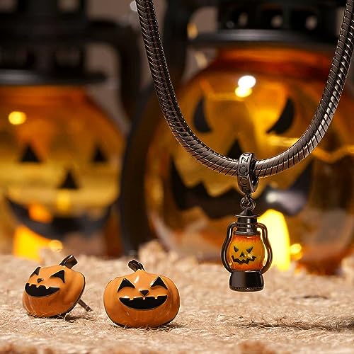 GNOCE Halloween Pumpkin Lantern Pendant Charm Sterling Silver Dangle Halloween Charm Fit Bracelet/Necklace for Women Wife/Jewelry Gift3