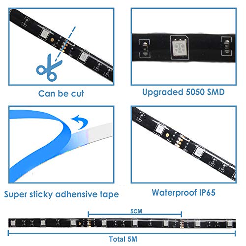 ruban led 5m connectée wifi télécommande compatible avec amazon alexa google home bawoo lampe bande led 5050 rgb autocollant etanche pour extérieur maison tv