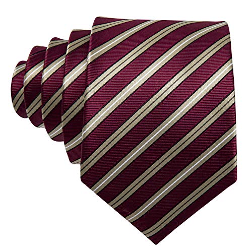 Image of Barry.Wang Tie Sets for Men Silk Stripe Necktie Woven Checkered Handkerchief Cufflinks Formal Business Wedding