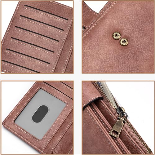Image of XINNSTAR Womens Wallet RFID Blocking Large Capacity Credit Card Holder Long Purses for Women with Wristlet Pocket ID Window