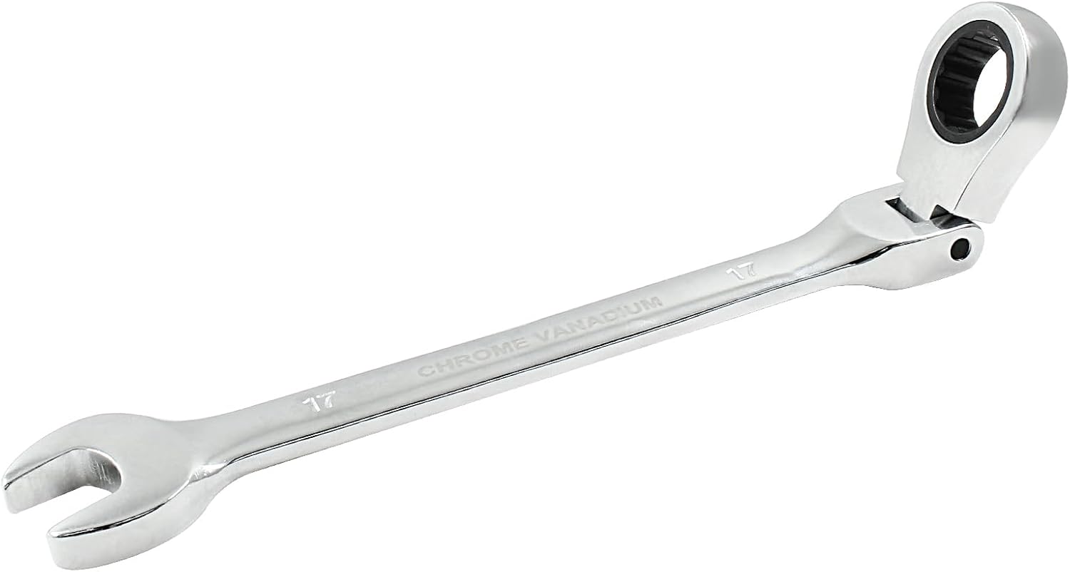 Hitefu 17mm Ratcheting Combination Wrench with Flex Head, 72 Teeth Metric Ratcheting Spanner with Chrome Vanadium Steel