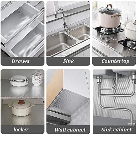Image of Hotegxa Self-Adhesive Kitchen Wallpaper, PVC 3D Wall Sticker Oil Proof & Waterproof, Kitchen Backsplash Silver Stickers Wallpaper for Hotel /Living Room, Bedroom & Cafe Walls - 60cm x 200cm (Pack of 2)