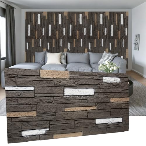 OUZUGIE 4 PCS Faux Stone Wall Panel 47.2’’ x 23.6’’ Interior Exterior Wall Decor 3D PU Panel with Brick Stone Design Iron Gray