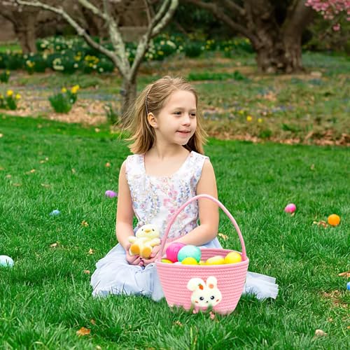 Goodheim Osterkorb für Kinder mit Henkel – Süßes Osterkörbchen mit Plüsch Häschen, Personalisierbar, Osternest zum Befüllen für Jungen und Mädchen Rosa