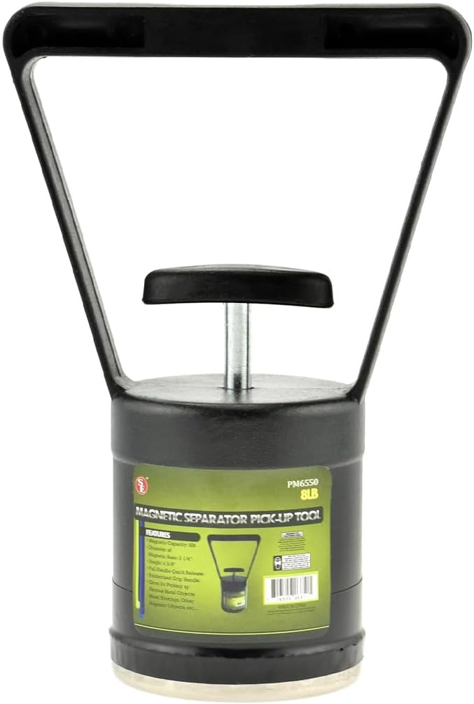 SE Magnetic Separator Pick-Up Tool with Quick Release - 8 lb Capacity, Rubberized Grip Handle, Ideal for Metal Shavings and Ferrous Object Retrieval PM6550