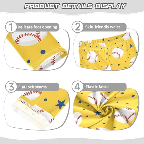 Baseball Stars Dots Yellow Girls Leggings Soft Stretch Workout Yoga Dance Pants for Kids Casual Tights3