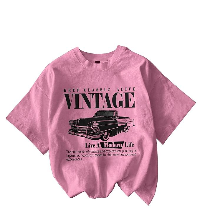 Image of Jawdrobe Cotton Blend Oversized Fit Half Sleeve Printed Round Neck T-Shirt for Women | Aesthetic Summer Wear