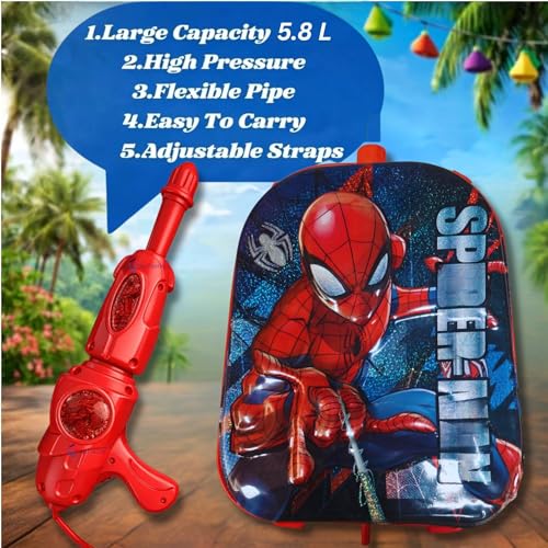 Image of GRAPHENE Red 5.8L Holi Pichkari Water Gun for Kids Backpack Holding Water Tank Pichkari with 100 Water Balloon High Pressure Squirt Spray Longthrow Water Pistol Gun for Boy Girl Summer Fun Pool Party