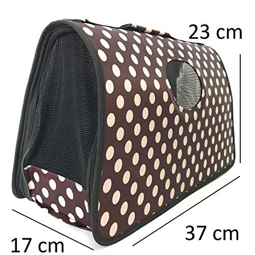 Image of PSK PET MART Durable and Breathable Full Zipper Airline Approved Pet Cat Puppy Polka Dot Small Animal Carrier Mesh Travel Sling Bag (XS)