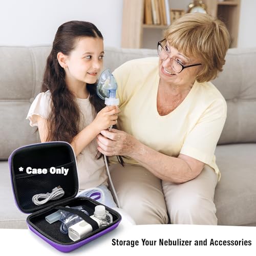 Image of Gealaek Protective Carrying Case for Portable Nebulizer, Travel Medical Bag with Hard Shell for Inhaler Spacer, Masks, Asthma Accessories Emergency Medicine Storage Bag for Kids and Adults (Purple)