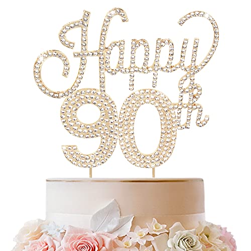 Décoration de gâteau avec strass dorés Happy 90th Birthday pour un style haut de gamme