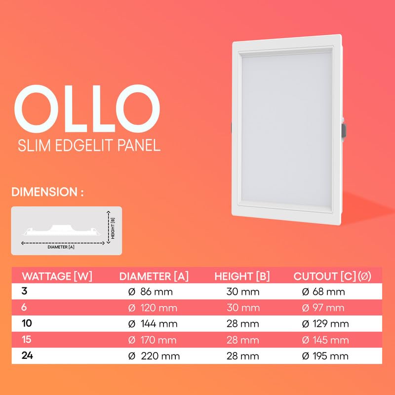Image of Hi-Fi OLLO 15-watt Square LED Downlighter | LED Ceiling Light for Home and Hall | Cut Out: 68 mm, Color: Warm White Light, (3000K) Pack of 10-Polycarbonate