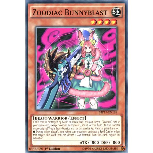 Yugioh Singles MP17-EN182 1st Ed Zoodiac Bunnyblast Common Card Mega Pack 2017 Single Card