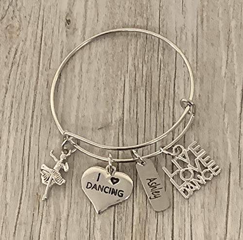 Personalized Dance Bangle Bracelet With Name Engraved Charm - Dance Jewelry - Perfect Gift For Dance Recitals & Dancers #TOP1