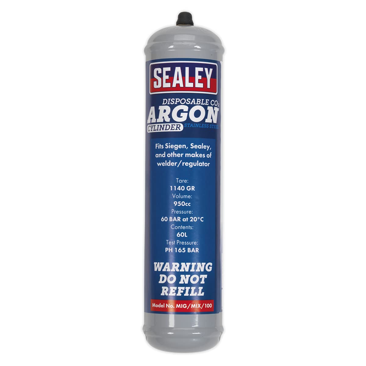 Sealey MIG/MIX/100 Gas Cylinder Disposable Carbon Dioxide/Argon 60ltr
