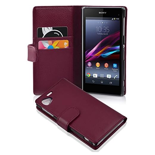 Fodral kompatibelt med Sony Xperia Z1 Compact i BORDEAUX LILA - Skyddsfodral av strukturerat syntetiskt Läder med Stativfunktion och Kortspår - Fodralet Etui Pocket Book Folding Style