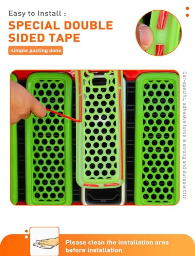 Image of Savadicar Front Grill Inserts with Camera Slot for 2024+ Jeep Wrangler JL JLU 4XE & Gladiator - Elevate Your Wrangler's Aesthetics with Mesh Grille Cover Guard, Exterior Trim Accessories, 7PCs, Green