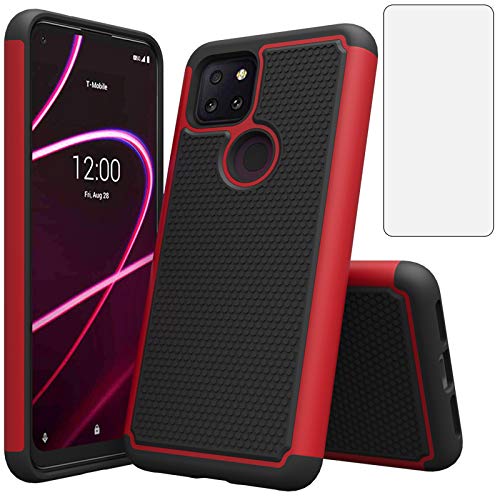 Asuwish Compatible with T-Mobile Revvl 5G Case Tempered Glass Screen Protector Cover and Slim Hard Hybrid Rugged Cell Accessories Phone Cases for Tmobile Revvl5G T Mobile Revel G5 T790W Girl Black Red