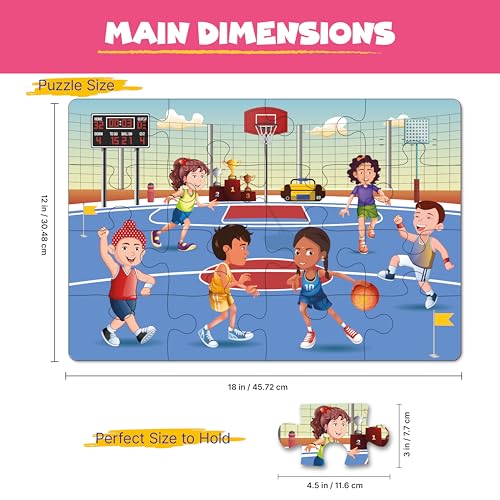 Image of Set of 2, 24 Piece Sports Theme Jigsaw Puzzles for Kids Age 4+ Years | Basketball & Football | Big Floor Puzzle (18 inchx12 inch) with Activity Sheets|Educational Toys | Unique Birthday Gift