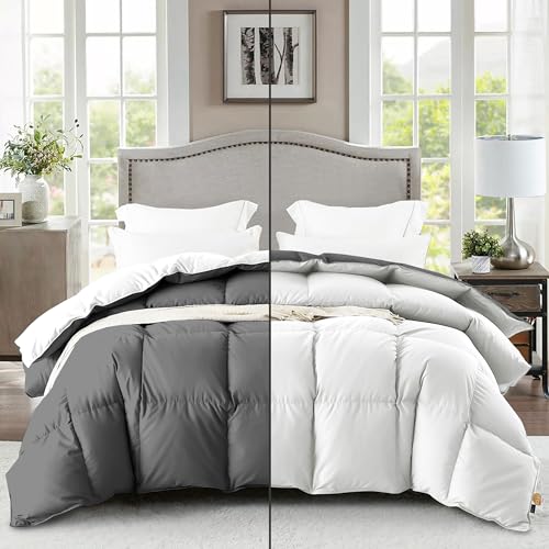 Image of Fluffy 600 GSM Winter Comforter Double Bed Size 90 inchX100 inch - 600 GSM Heavy Winter Quilt Microfiber Rajai /Duvet /Blanket Super Soft Double Bed - White /Dark Gray Color