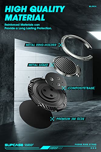 Supcase Cell Phone Ring Holder, 360° Rotation & 180° Flip Universal Phone Ring Stand With Metal Phone Grip Compatible For Magnetic Car Mount (Black) #TOP4