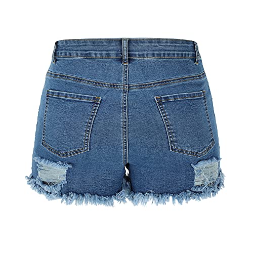 Image of THUNDER STAR Women Mid Rise Ripped Stretchy Jeans Shorts Frayed Raw Hem Casual Denim Shorts