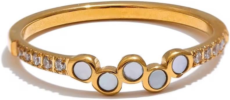 Rings for women – with Natural Shell and Zircon Inlay, PVD Real Gold Plated, 1G Hight grade stainless steel ! Elegant & Non- Tarnish ! Size 6 ! With Gift Box