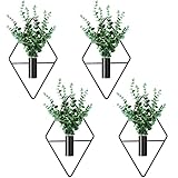 4 Pcs Plant Wall Decor Diamond Shape Hanging Planters with Artificial Plants Geometric Wall Decor Metal Hanging Vase Indoor Holder for Living Room Bathroom Home(Eucalyptus)